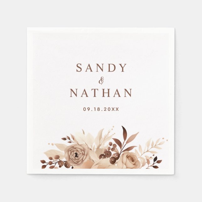 Beige Boho Floral Wedding Napkin (Front)