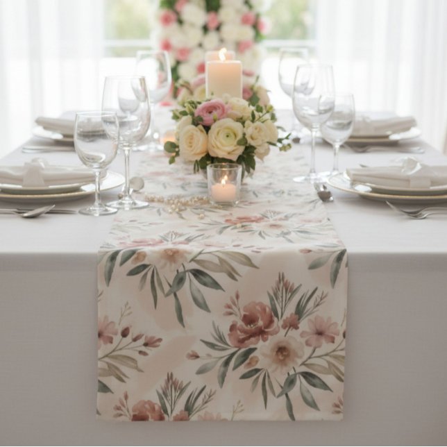 Beige Boho Flowers  Short Table Runner (Creator Uploaded)