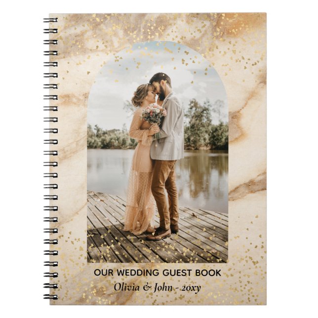 Beige Boho Frame Photo Wedding Guestbook Notebook (Front)