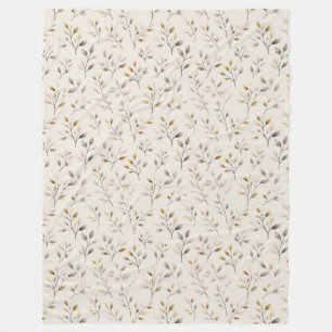 Beige Boho Neutral Botanical Cream Leaves Pattern Fleece Blanket