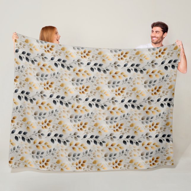 Beige Boho Neutral Botanical Cream Leaves Pattern  Fleece Blanket (In Situ)