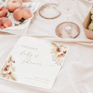 Beige Boho Pampas Grass Baby Shower Napkin