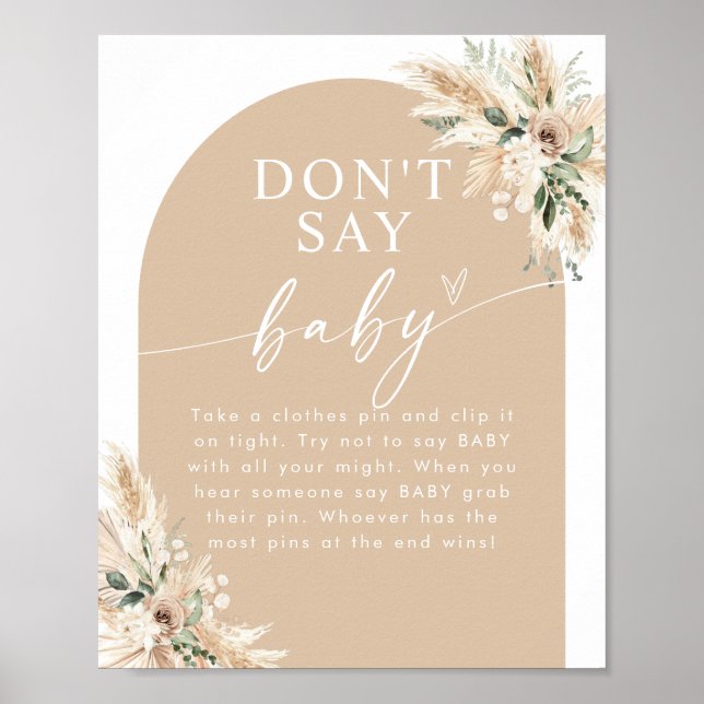 Beige Boho Pampas Grass Baby Shower Poster (Front)