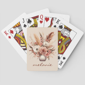 Beige Boho Personalized Floral Vase Artwork  Playing Cards