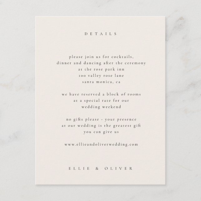 Beige Boho Photo Wedding Modern Enclosure Card (Front)