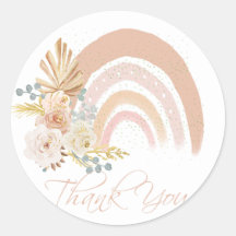 Beige Boho Rainbow with flowers round stickers