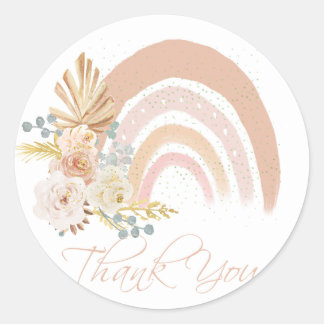 Beige Boho Rainbow with flowers round stickers