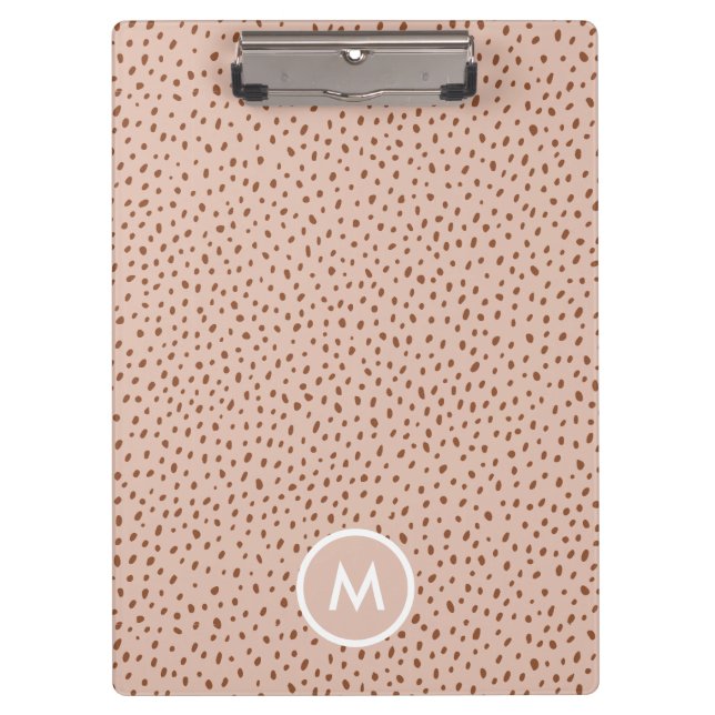Beige & Boho Terracotta Brown Dots Monogram Clipboard (Front)