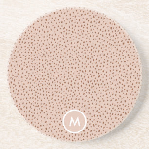 Beige & Boho Terracotta Brown Dots Monogram Coaster