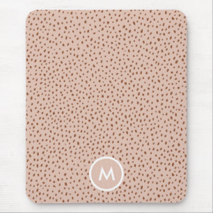 Beige & Boho Terracotta Brown Dots Monogram Mouse Mat