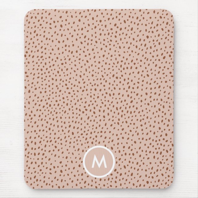 Beige & Boho Terracotta Brown Dots Monogram Mouse Mat (Front)