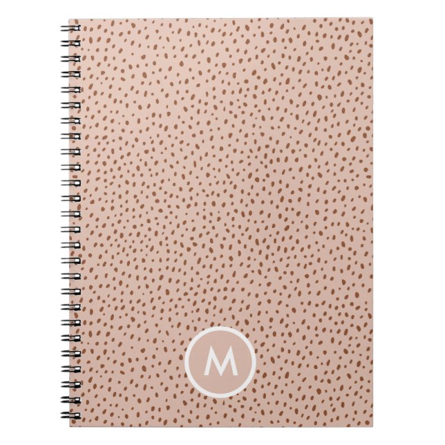 Beige & Boho Terracotta Brown Dots Monogram Notebook (Front)