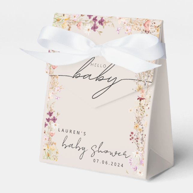 Beige Boho Wildflower Baby Shower Gift Favour Box (Front Side)