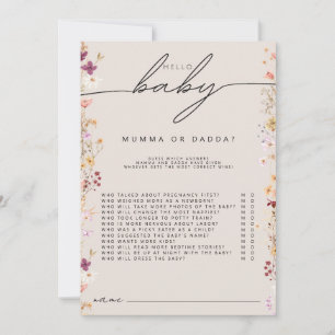 Beige boho wildflower baby shower mum or dad game advice card