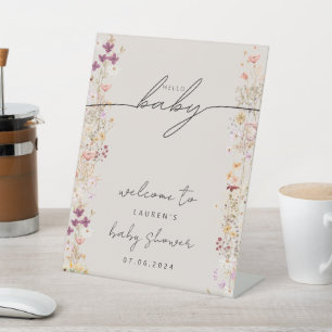Beige boho wildflower baby shower welcome sign