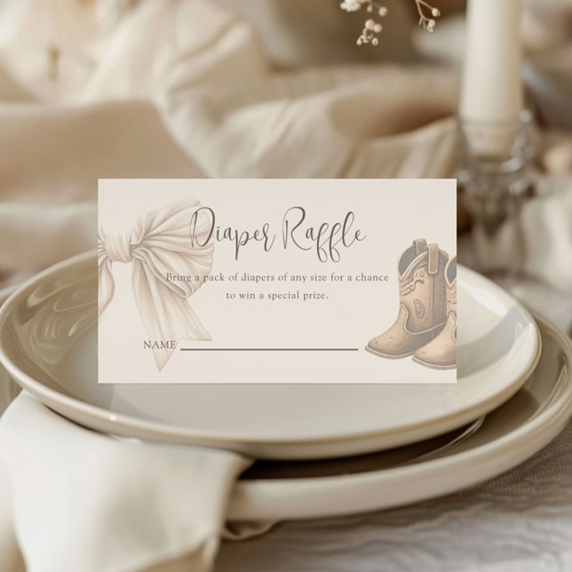 Beige Boots Or Bows Gender Reveal Diaper Raffle Enclosure Card (Creator Uploaded)