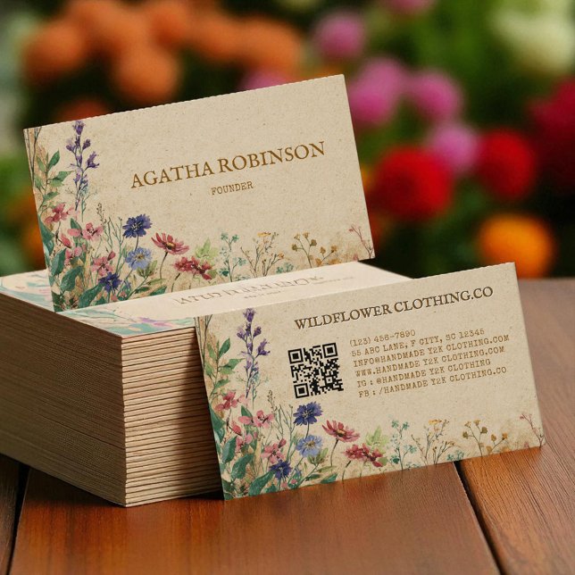 Beige Border Rustic Boho Wildflower Clothing Business Card (Beige Border Rustic Boho Wildflower Clothing Business Card)