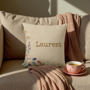 Beige Border Rustic Boho Wildflower Cushion