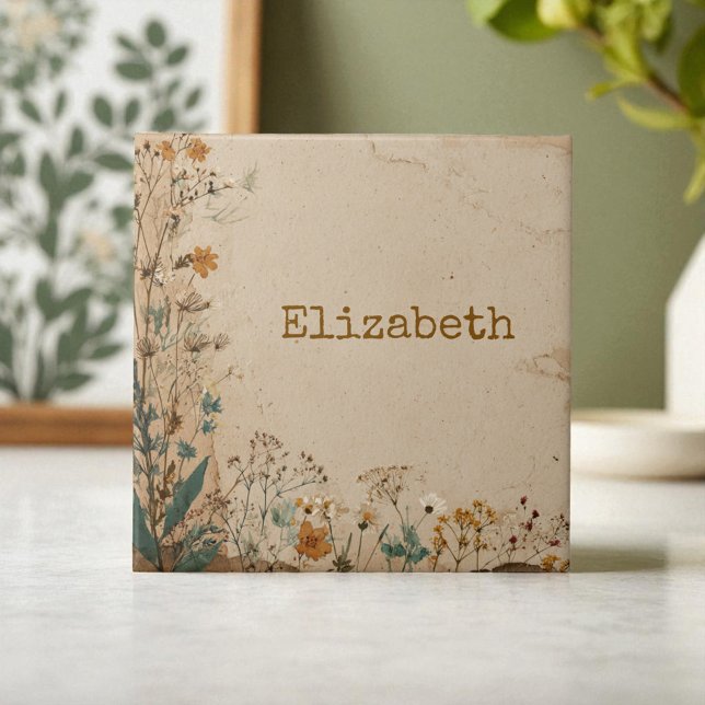 Beige Border Rustic Boho Wildflower  Tile (Beige Border Rustic Boho Wildflower Ceramic Tile)