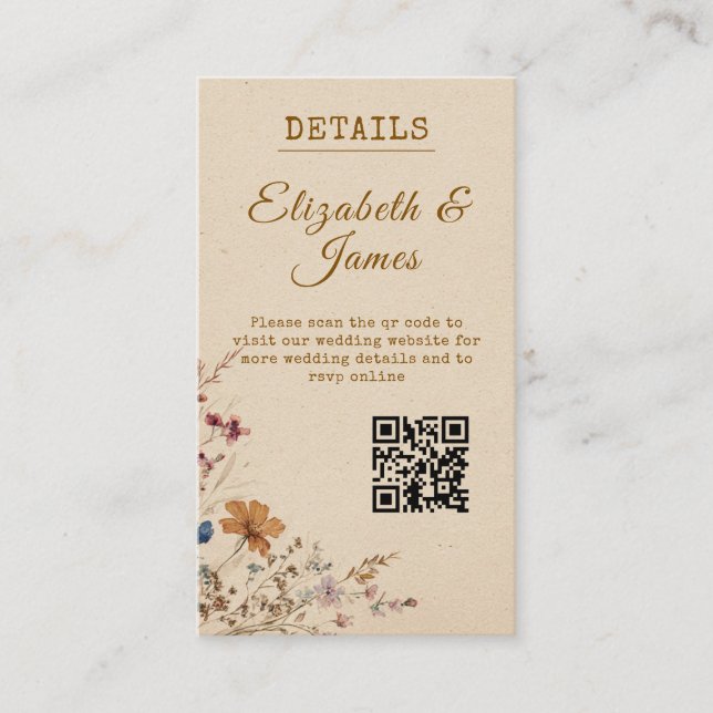 Beige Border Rustic Boho Wildflower Wedding  Enclosure Card (Front)