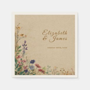 Beige Border Rustic Boho Wildflower Wedding Napkin
