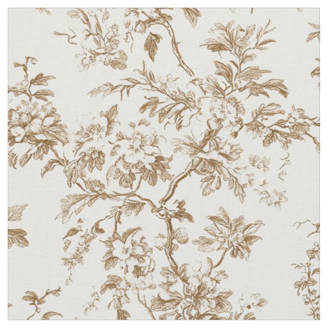 Beige Botanical Branch Pattern Fabric (Close Up)