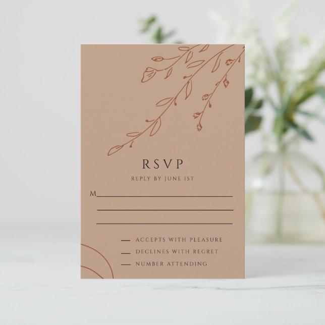 Beige Botanical Wedding RSVP Card (Standing Front)