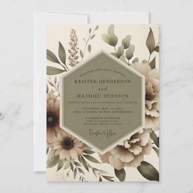 Beige Botanical Whimsy Wedding Invitation (Front)
