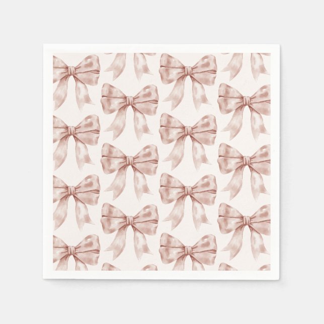 Beige Bow Baby or Bridal Shower, Birthday Party Napkin (Front)
