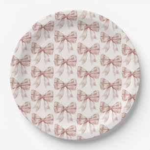 Beige Bow Baby or Bridal Shower, Birthday Party Paper Plate