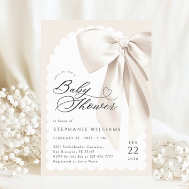 Beige Bow Baby Shower Invitation (Creator Uploaded)