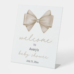 Beige Bow Baby Shower Welcome Pedestal Sign