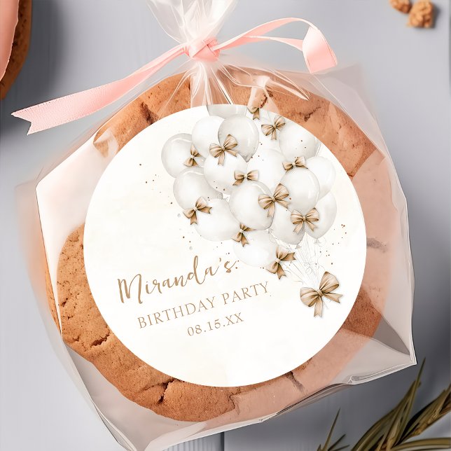 Beige Bow Balloons Birthday Sticker (Creator Uploaded)