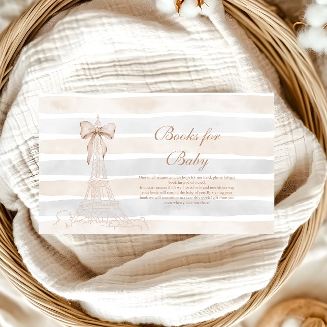 Beige Bow Bonjour Bebe Baby Shower Books for Baby  Enclosure Card (Creator Uploaded)