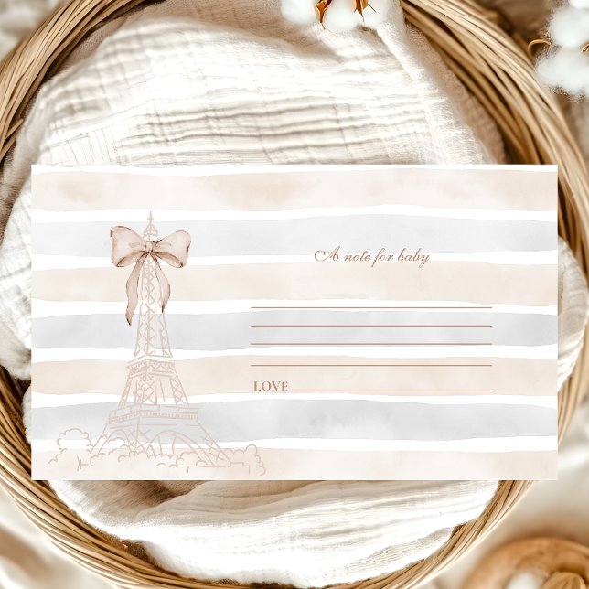 Beige Bow Bonjour Bebe Baby Shower Note for Baby Enclosure Card (Creator Uploaded)