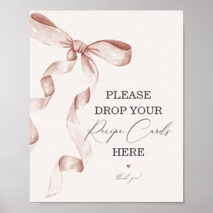 Beige Bow Bridal Shower Share a Recipe Card Sign
