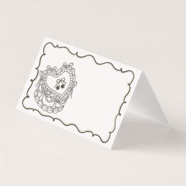 Beige Bow Coquette Cake Bachelorette Place Cards (Front)