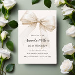 Beige bow elegant birthday invitation<br><div class="desc">A soft beige,  cream coloured background,  decorated with a large bow. Personalise and add a name and party details.</div>