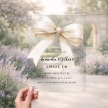 Beige bow elegant clear Sweet 16 luxury Acrylic Invitations<br><div class="desc">A clear,  transparent background,  decorated with a beige,  cream coloured large bow. Personalise and add a name and party details.</div>