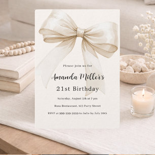 Beige bow elegant luxury birthday invitation