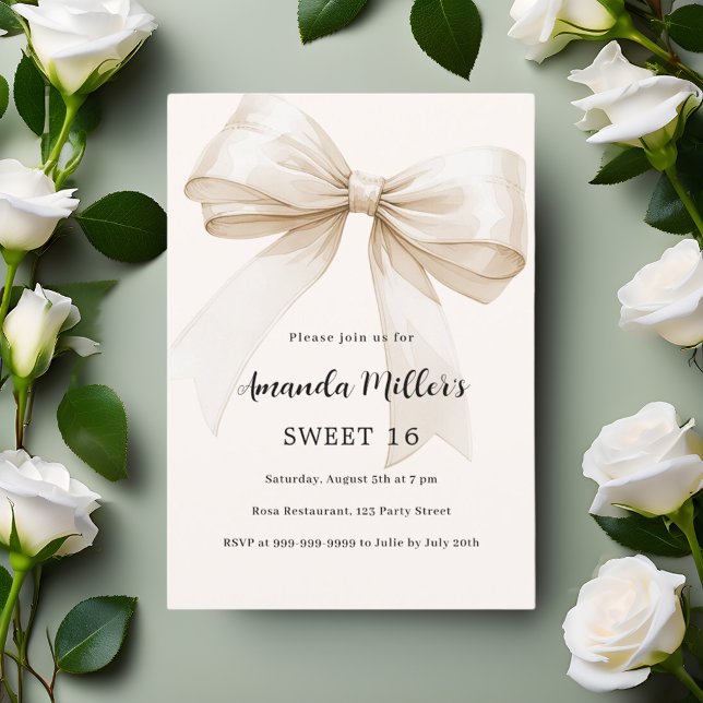 Beige bow elegant Sweet 16 luxury Invitation (Creator Uploaded)