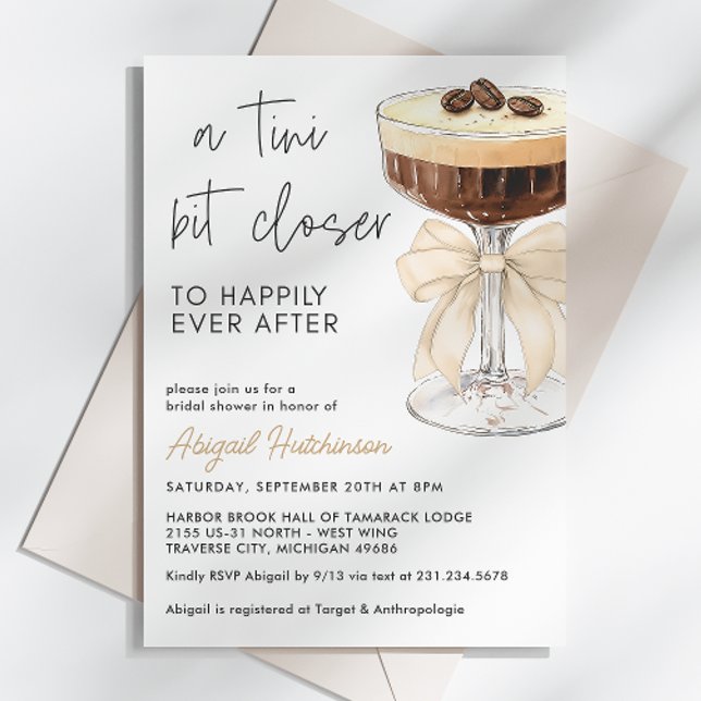 Beige Bow Espresso Martini Bridal Shower Invitation (Beige Bow Espresso Martini Bridal Shower Invitation)