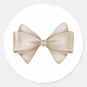 Beige Bow Modern Boho Baby Shower Classic Round Sticker