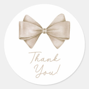 Beige Bow Modern Boho Baby Shower Classic Round Sticker