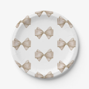 Beige Bow Modern Boho Baby Shower Paper Plate