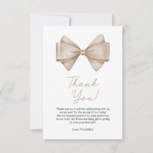 Beige Bow Modern Boho Baby Shower Thank You Card