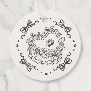 Beige Bow Retro Heart Coquette Cake Bachelorette Favour Tags