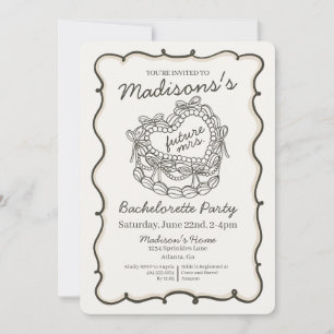 Beige Bow Retro Heart Coquette Cake Bachelorette Invitation