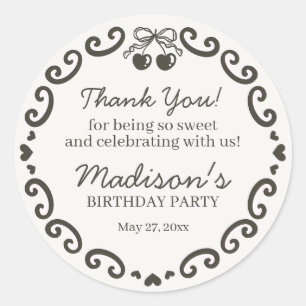 Beige Bow Retro Heart Coquette Cake Birthday Classic Round Sticker