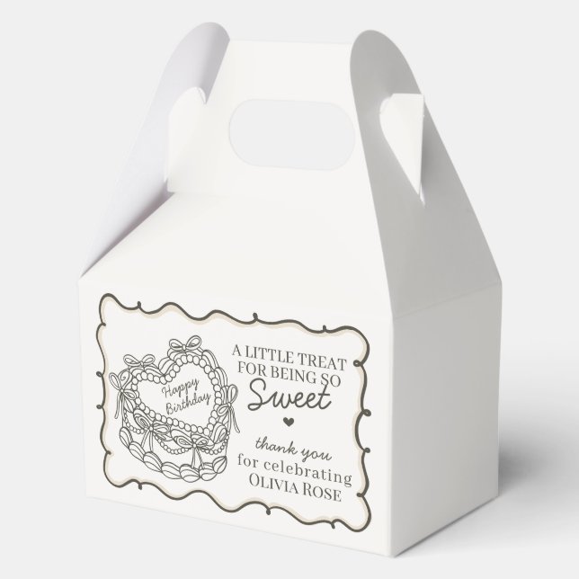 Beige Bow Retro Heart Coquette Cake Birthday Favour Box (Front)
